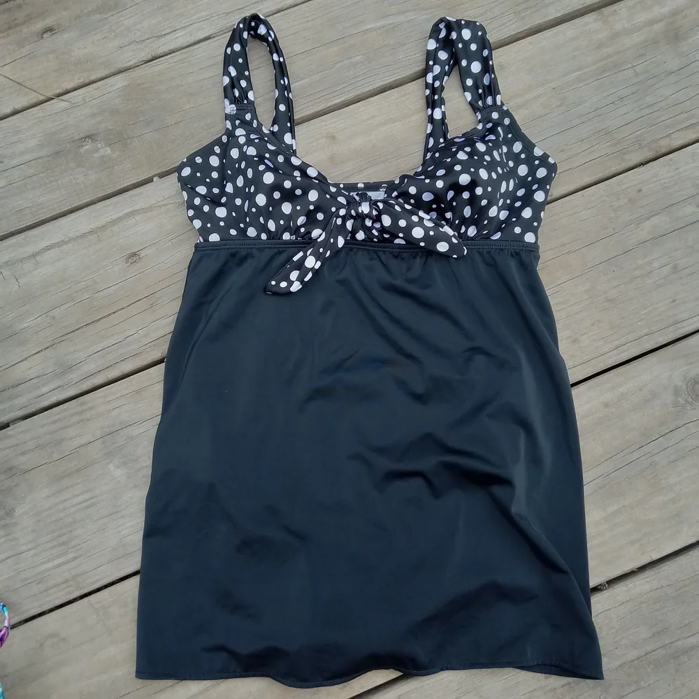 Black White Polka Dot One Piece Swim Dress Women's Size 12